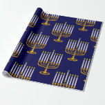blue menorah hanukkah joodse krant cadeaupapier<br><div class="desc">"blue menorah hanukkah jewish print", "blue hanukkah", "yellow menorah", "hanukkah menorah", menorah, "happy hanukkah", channukah, hannukah, Hanukkah, "joodse feestdagen"</div>
