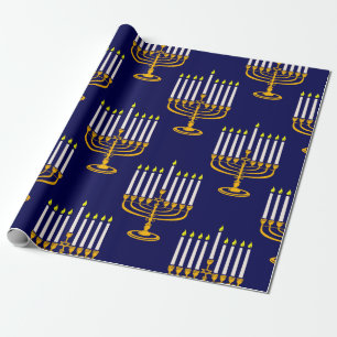 blue menorah hanukkah joodse krant cadeaupapier
