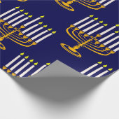 blue menorah hanukkah joodse krant cadeaupapier (Hoek)