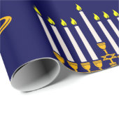 blue menorah hanukkah joodse krant cadeaupapier (Rol Hoek)