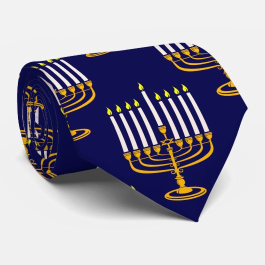 blue menorah hanukkah joodse krant stropdas (Opgerold)