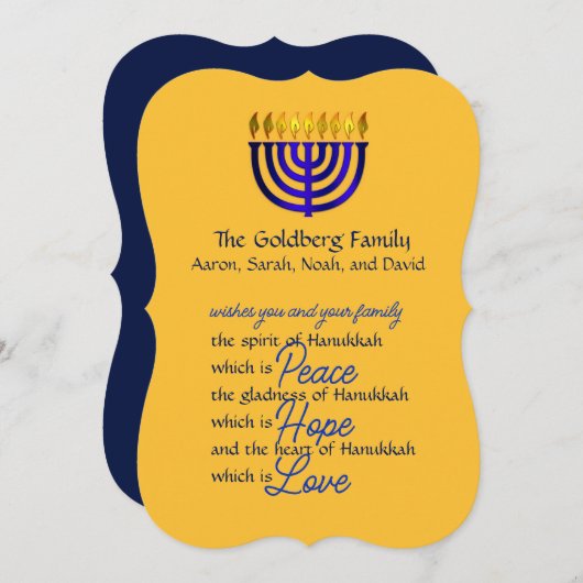 Blue Menorah Hanukkah Kaart (Voorkant / Achterkant)