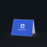 Blue Menorah Hanukkah-kaart Feestdagen Kaart<br><div class="desc">Lovely menorah grafisch met "HAPPY HANUKKAH"in manuscriptbrief. Personaliseer met jouw naam.</div>