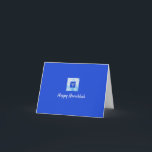 Blue Menorah Hanukkah-kaart Feestdagen Kaart<br><div class="desc">Lovely menorah grafisch met "HAPPY HANUKKAH"in manuscriptbrief. Personaliseer met jouw naam.</div>