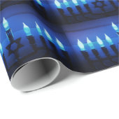 Blue Menorah Hanukkah Wrapping Paper Cadeaupapier (Rol Hoek)