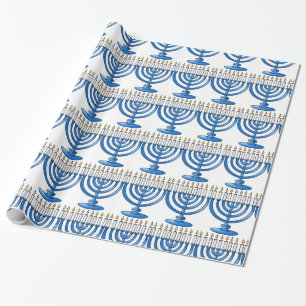 Blue Menorah Hanukkah Wrapping Paper Cadeaupapier