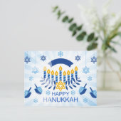 Blue Menorah met de gouden ster van David Briefkaart (Staand voorkant)