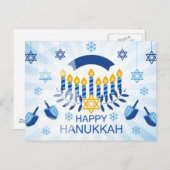 Blue Menorah met de gouden ster van David Briefkaart (Voorkant / Achterkant)