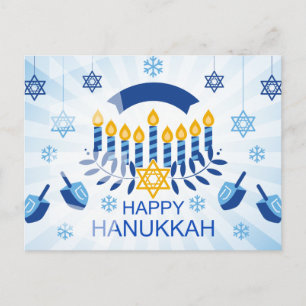 Blue Menorah met de gouden ster van David Briefkaart