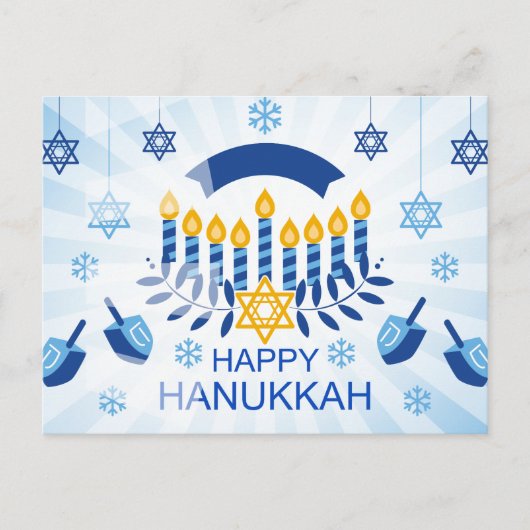 Blue Menorah met de gouden ster van David Briefkaart (Voorkant)