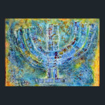 Blue Menorah Poster<br><div class="desc">Het originele kunstwerk voor deze menora is een mixed-media schilderij gemaakt met acrylverf,  modelleringspasta en papier door de hedendaagse Joodse kunstenaar Meredith Gould.</div>