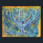 Blue Menorah Poster<br><div class="desc">Het originele kunstwerk voor deze menora is een mixed-media schilderij gemaakt met acrylverf,  modelleringspasta en papier door de hedendaagse Joodse kunstenaar Meredith Gould.</div>