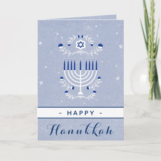 Blue Menorah Star of David Happy Chanoeka Elegant Kaart (Voorkant)