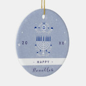 Blue Menorah & Star van David Happy Hanukkah Dated Keramisch Ornament (Rechts)