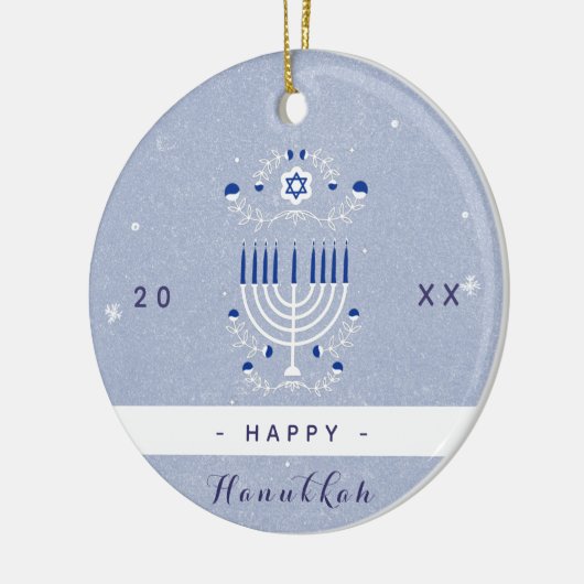 Blue Menorah & Star van David Happy Hanukkah Dated Keramisch Ornament (Links)