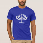 Blue Menorah T-shirt<br><div class="desc">Je zult van dit coole, blauwe joodse janoeka Menorah ontwerp houden. Geweldig voor cadeautjes! Verkrijgbaar op T-shirts, smartphones, muismatten, sleutelhangers, posters, kaarten, elektronische omhulsels, sleeves voor computerlaptops, petten, mokken en nog veel meer! Bezoek onze site voor een hoesje met een aangepast cadeau voor Samsung Galaxy S3, iphone 5, HTC vivid...</div>