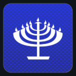 Blue Menorah Vierkante Sticker<br><div class="desc">U zult genieten van dit coole blauwe Joodse Chanoeka Menorah ontwerp. Geweldig voor cadeaus! Beschikbaar op T-shirts, smartphonehoesjes, muismatten, sleutelhangers, posters, kaarten, elektronische hoezen, computer laptop / notitieboek sleeves, petten, mokken, en meer! Bezoek onze site voor een op maat gemaakt cadeau hoesje voor Samsung Galaxy S3, iphone 5, HTC vivid...</div>