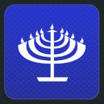 Blue Menorah Vierkante Sticker<br><div class="desc">U zult genieten van dit coole blauwe Joodse Chanoeka Menorah ontwerp. Geweldig voor cadeaus! Beschikbaar op T-shirts, smartphonehoesjes, muismatten, sleutelhangers, posters, kaarten, elektronische hoezen, computer laptop / notitieboek sleeves, petten, mokken, en meer! Bezoek onze site voor een op maat gemaakt cadeau hoesje voor Samsung Galaxy S3, iphone 5, HTC vivid...</div>