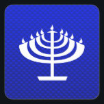 Blue Menorah Vierkante Sticker<br><div class="desc">U zult genieten van dit coole blauwe Joodse Chanoeka Menorah ontwerp. Geweldig voor cadeaus! Beschikbaar op T-shirts, smartphonehoesjes, muismatten, sleutelhangers, posters, kaarten, elektronische hoezen, computer laptop / notitieboek sleeves, petten, mokken, en meer! Bezoek onze site voor een op maat gemaakt cadeau hoesje voor Samsung Galaxy S3, iphone 5, HTC vivid...</div>