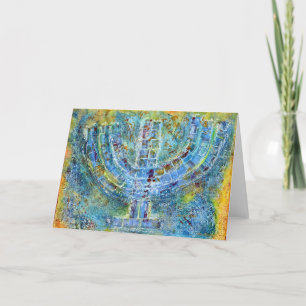 Blue Menorah Wenskaart (leeg van binnen) Bedankkaart