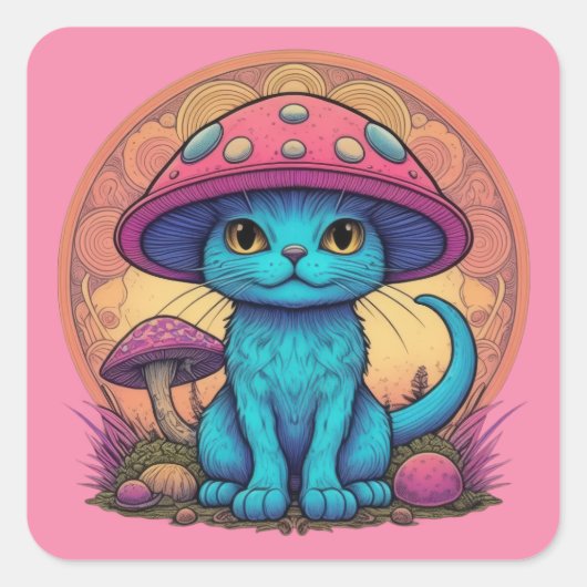 Blue Meow Mushroom Vierkante Sticker (Voorkant)