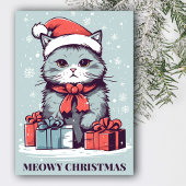 Blue Meowy Schattigee kerstkat in een kerstmuts Feestdagenkaart
