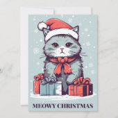 Blue Meowy Schattigee kerstkat in een kerstmuts Feestdagenkaart (Voorkant)