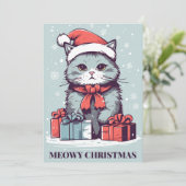 Blue Meowy Schattigee kerstkat in een kerstmuts Feestdagenkaart (Staand voorkant)
