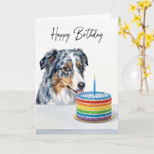 Blue Merle Aussie Birthday Cake Inspector Kaart (Gele Bloem)