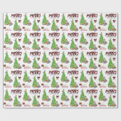 Blue Merle Aussie Dog, Bird and Kerstmis Tree Cadeaupapier (Vlak)