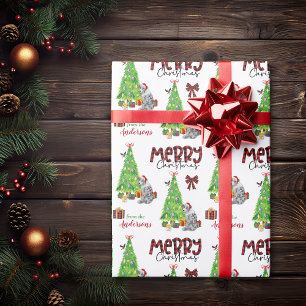 Blue Merle Aussie Dog, Bird and Kerstmis Tree Cadeaupapier