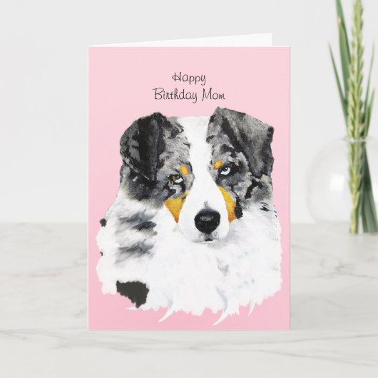 Blue Merle Aussie Happy Birthday Mam Card met poëz Kaart (Voorkant)