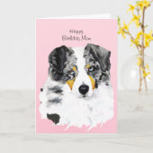 Blue Merle Aussie Happy Birthday Mam Card met poëz Kaart (Gele Bloem)