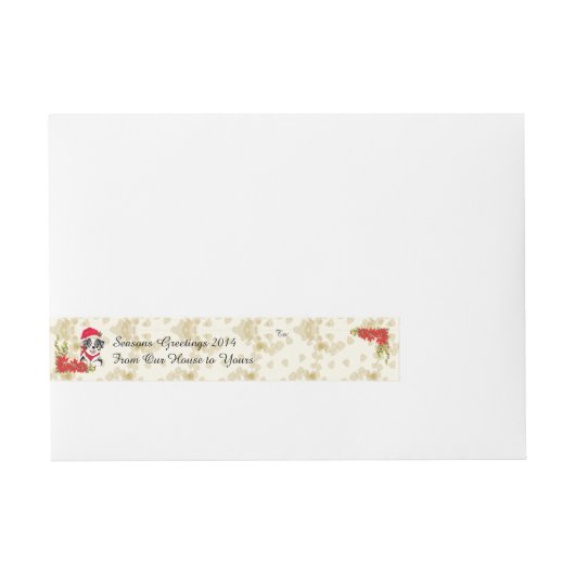 Blue Merle Aussie-kerstpop met Poinsetta Adreslabel Wikkel (Voorkant)