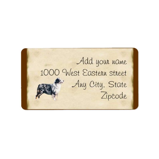 Blue Merle Aussie op perkament Etiket (Voorkant)