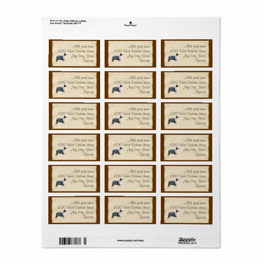 Blue Merle Aussie op perkament Etiket (Full Sheet)