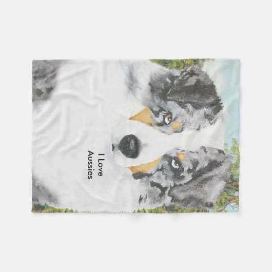 Blue Merle Aussie Portrait Fleece Deken (Voorkant (Horizontaal))