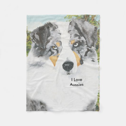 Blue Merle Aussie Portrait Fleece Deken (Voorkant)