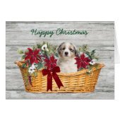 Blue Merle Aussie Puppy in mandje kerstkaart (Voorkant Horizontaal)
