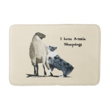 Blue Merle Aussie Sheepdog Med Custom Bath Mat
