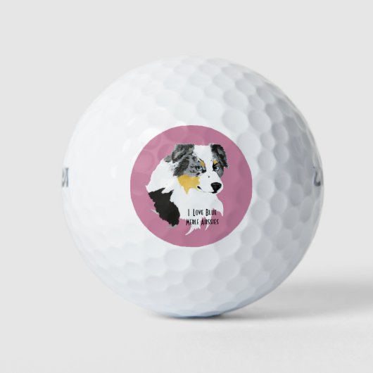 Blue Merle Australian Shepherd Cus.Golf Ball 3 pk Golfballen (Voorkant)