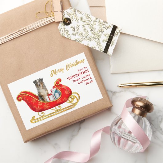 Blue Merle Australian Shepherd kerstdij Rechthoekige Sticker (Geschenken)