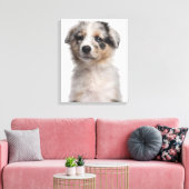 Blue Merle Australian Shepherd puppy close-up Canvas Afdruk (Insitu (Woonkamer))