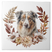 Blue Merle Australische Herder Hond Herfst krans Tegeltje (Voorkant)