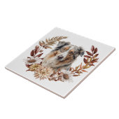 Blue Merle Australische Herder Hond Herfst krans Tegeltje (Zijkant)