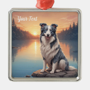Blue Merle Border Collie bij het meer Metalen Ornament