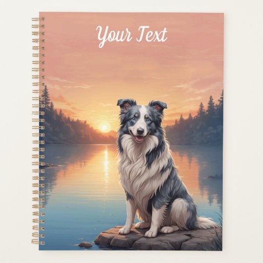 Blue Merle Border Collie bij het meer Planner (Voorkant)