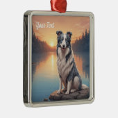 Blue Merle Border Collie bij Lake Metalen Ornament (Rechts)