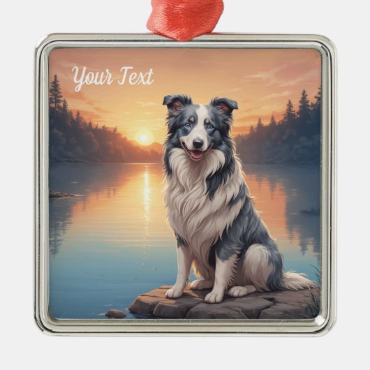 Blue Merle Border Collie bij Lake Metalen Ornament (Voorkant)