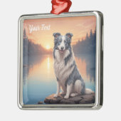 Blue Merle Border Collie bij Lake Metalen Ornament (Links)